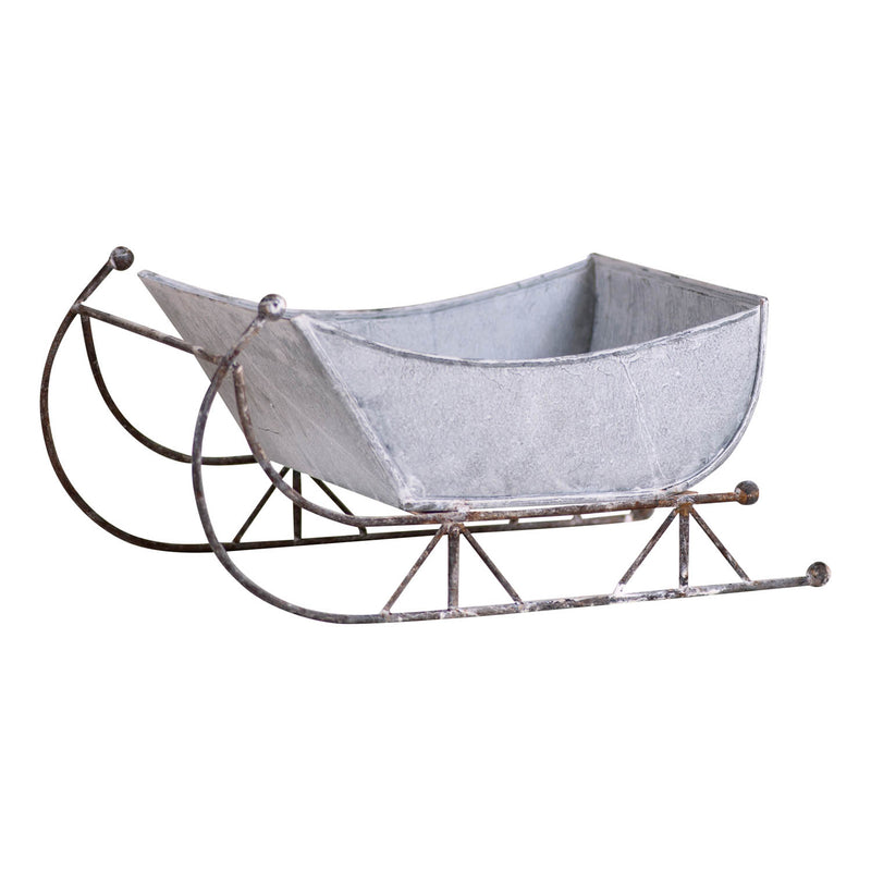 13-Inch Tin Sleigh in Rustic White Wash