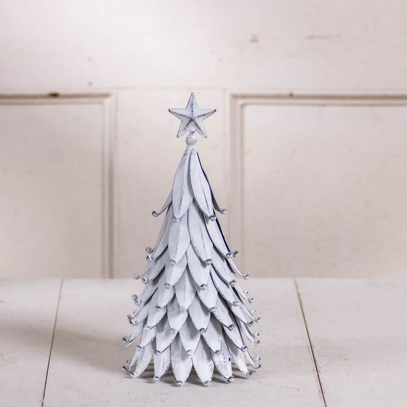 12-Inch Tin Christmas Tree in Rustic White Wash