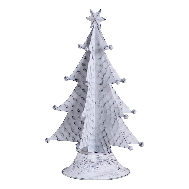 14-Inch Primitive Tin Christmas Tree in Rustic White Wash