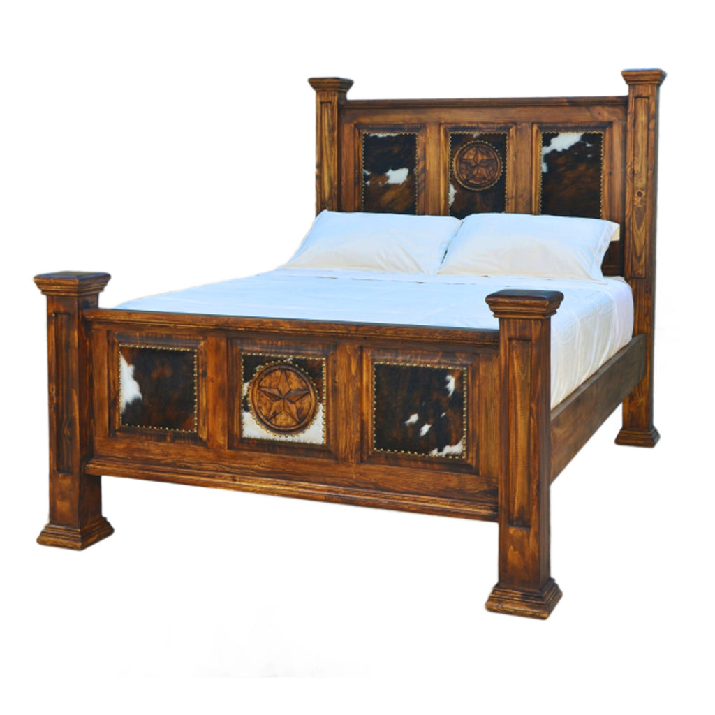 Santa Rita Rustic Bed with Cowhide in Dark Wax