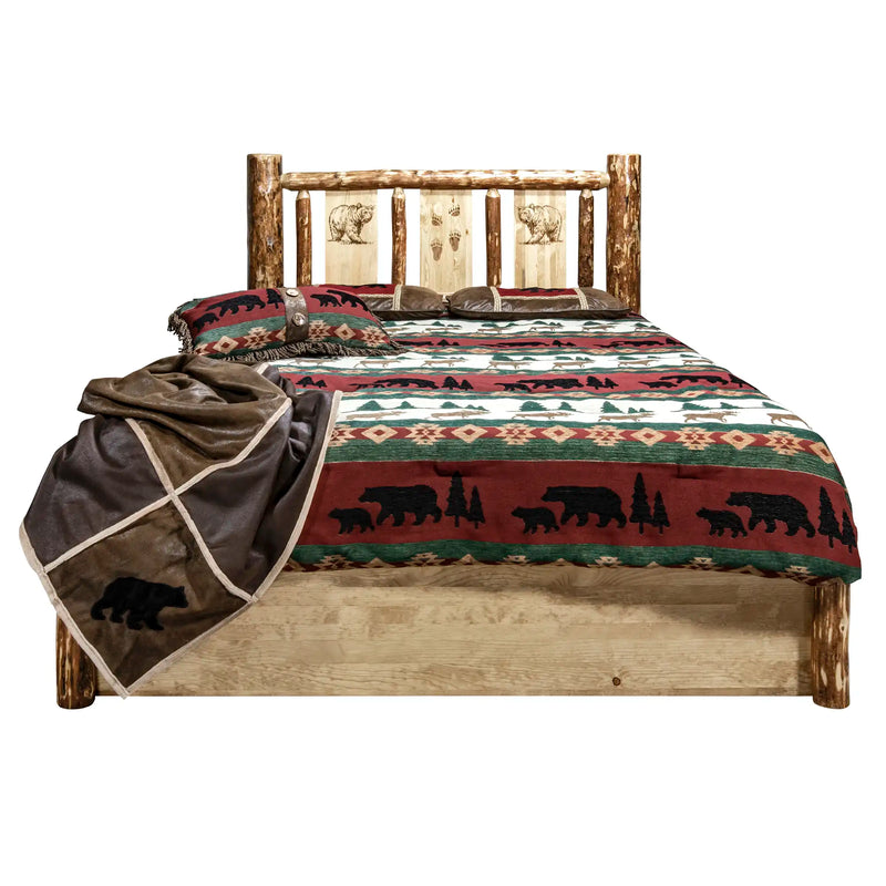 Glacier Country Collection Platform Bed w/ Storage, Laser Engraved Bear Design