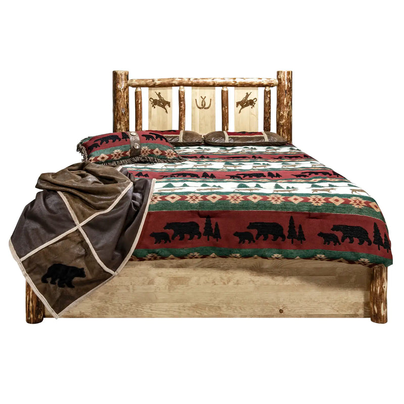 Glacier Country Collection Platform Bed w/ Storage, Laser Engraved Bronco Design