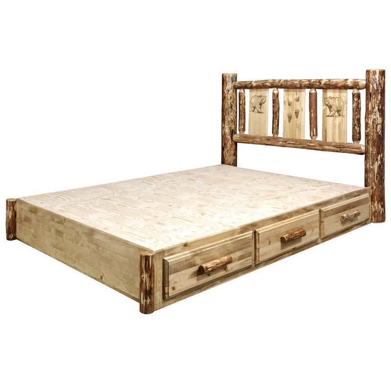 Glacier Country Collection Platform Bed w/ Storage, Laser Engraved Bear Design