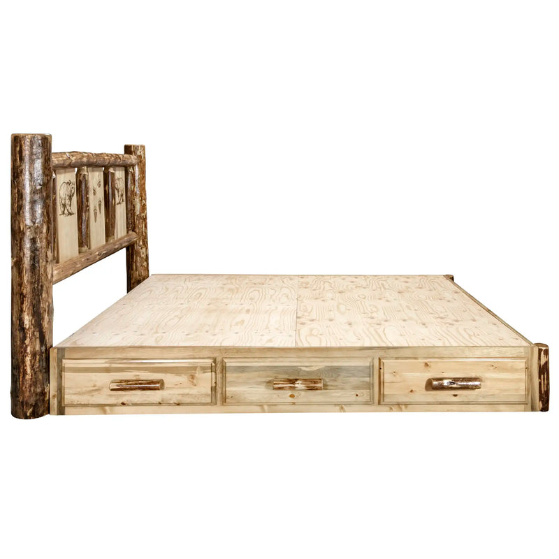 Glacier Country Collection Platform Bed w/ Storage, Laser Engraved Bear Design