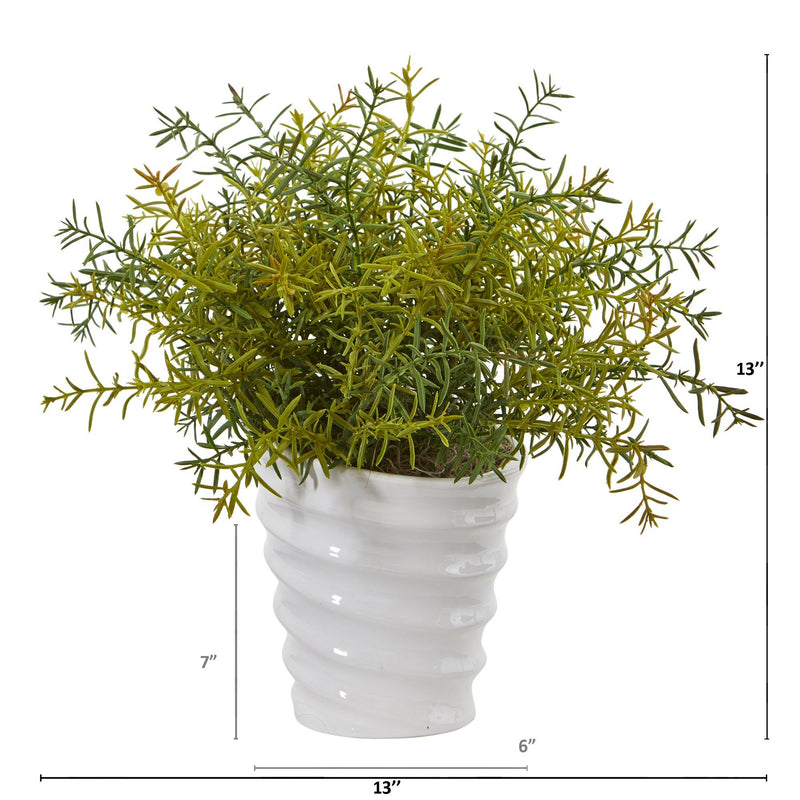 13” Rosemary Artificial Plant in Decorative Swirl Planter by Nearly Natural