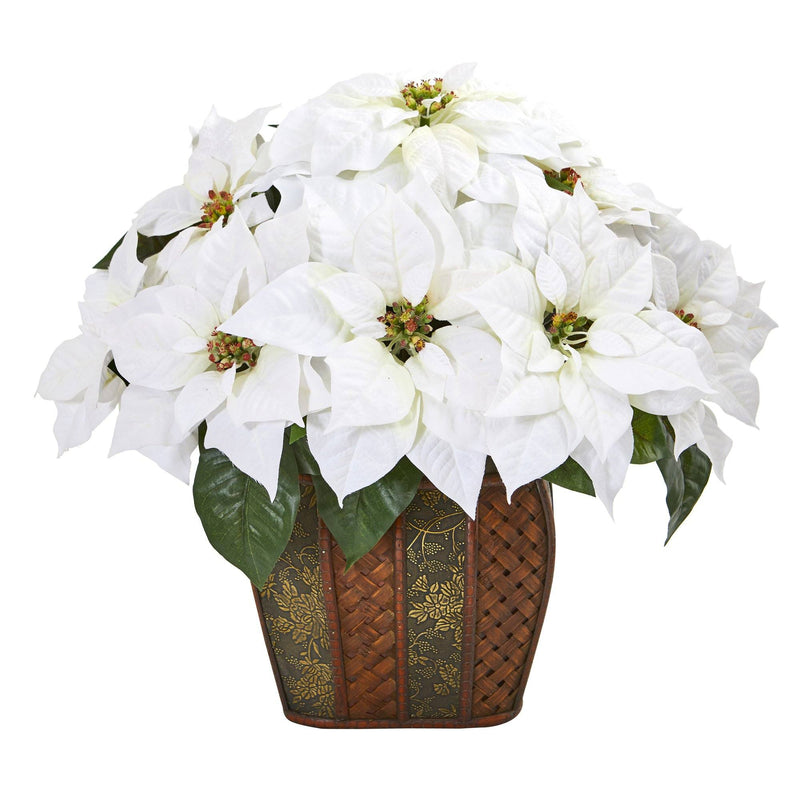 18” Poinsettia Artificial Arrangement in Decorative Planter by Nearly Natural