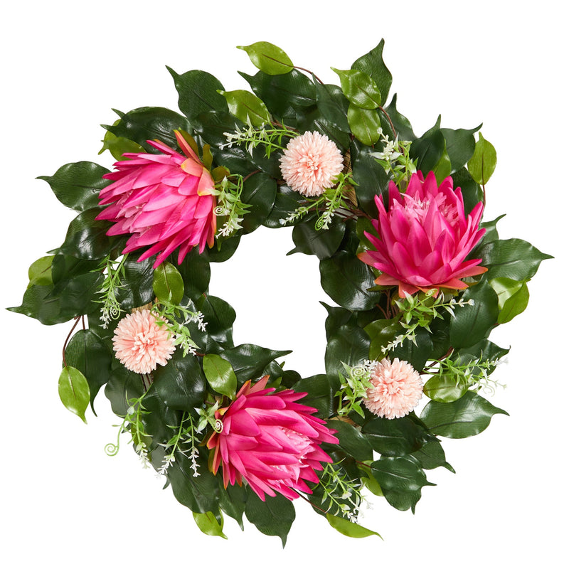 24” Protea Artificial Wreath by Nearly Natural