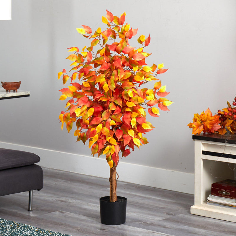 4’ Autumn Ficus Artificial Fall Tree by Nearly Natural