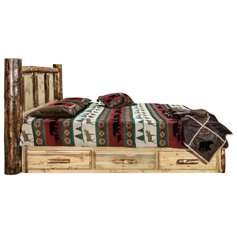 Glacier Country Collection Platform Bed w/ Storage, Laser Engraved Wolf Design