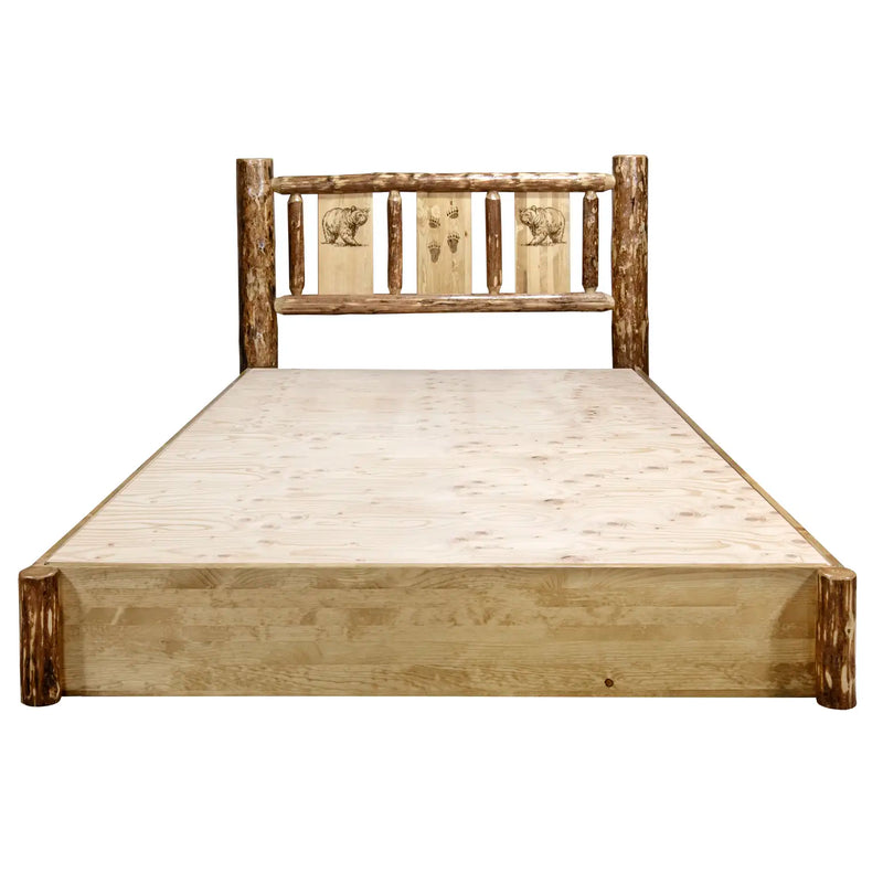 Glacier Country Collection Platform Bed w/ Storage, Laser Engraved Bear Design