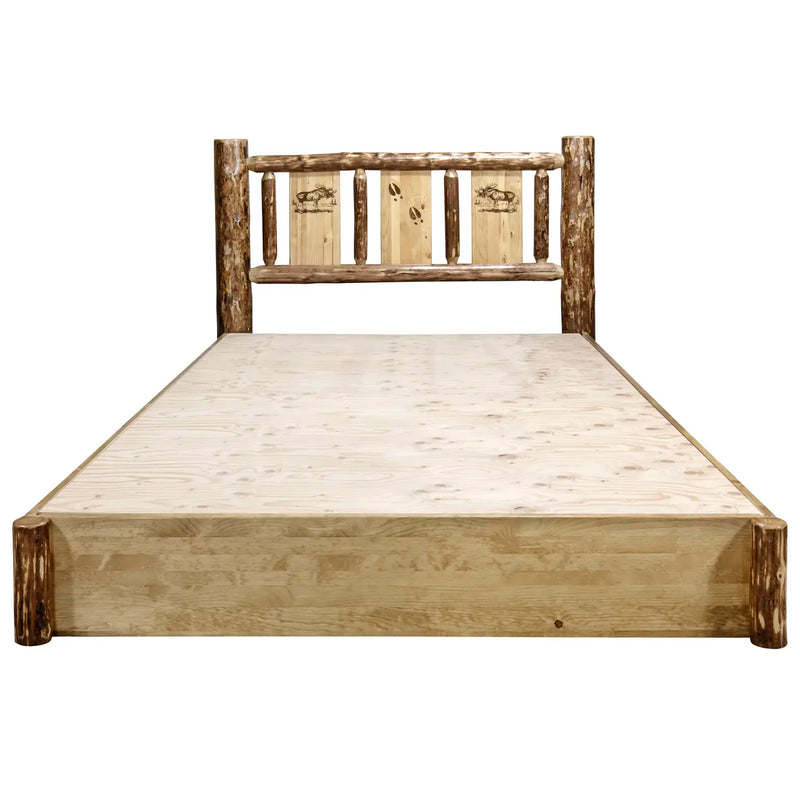 Glacier Country Collection Platform Bed w/ Storage, Laser Engraved Moose Design