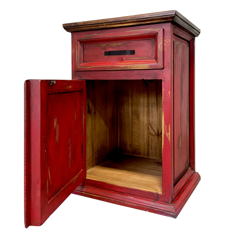 Traditional Small Rustic Nightstand Oldie Red