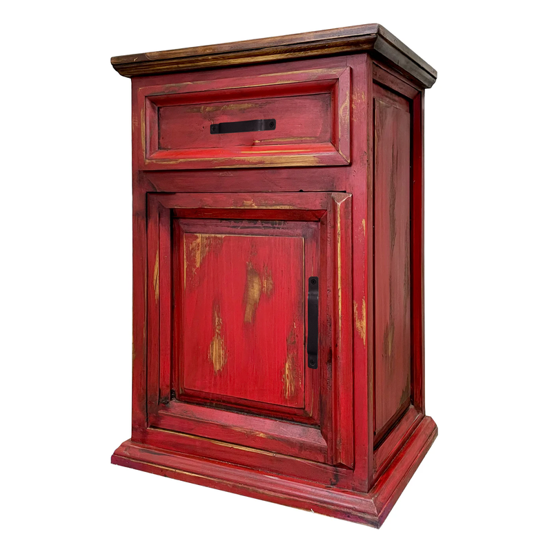 Traditional Small Rustic Nightstand Oldie Red