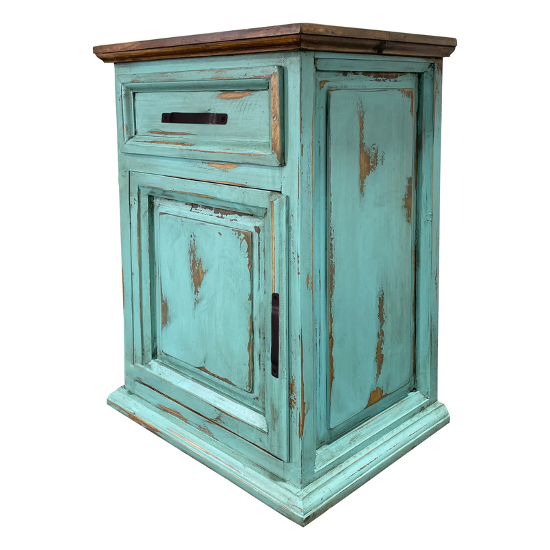 Traditional Small Rustic Nightstand Oldie Turquoise