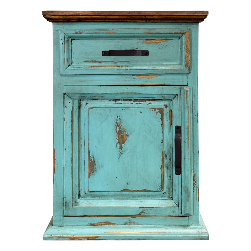 Traditional Small Rustic Nightstand Oldie Turquoise