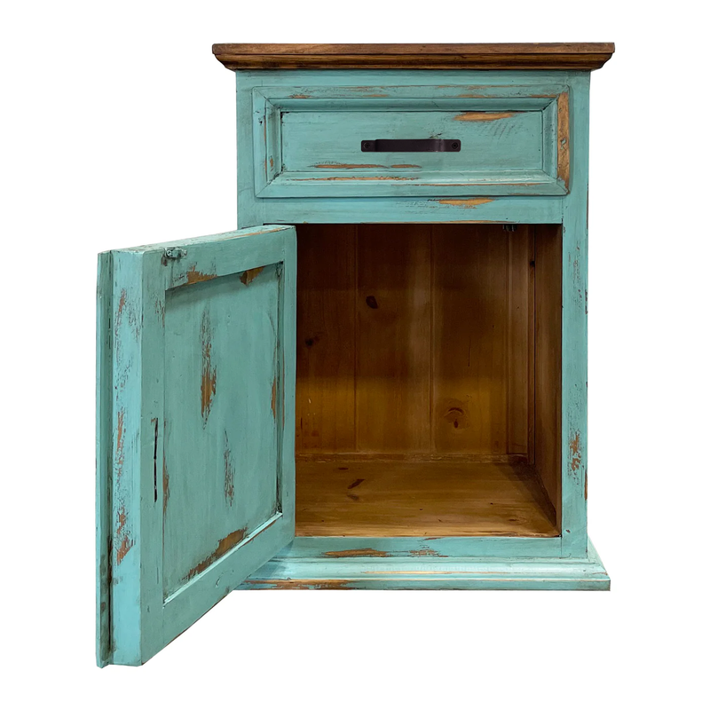 Traditional Small Rustic Nightstand Oldie Turquoise