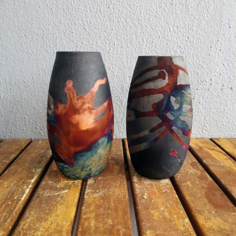 2 Pack Tsuri Ceramic Raku Vase - RAAQUU Basics handmade pottery home decor by RAAQUU