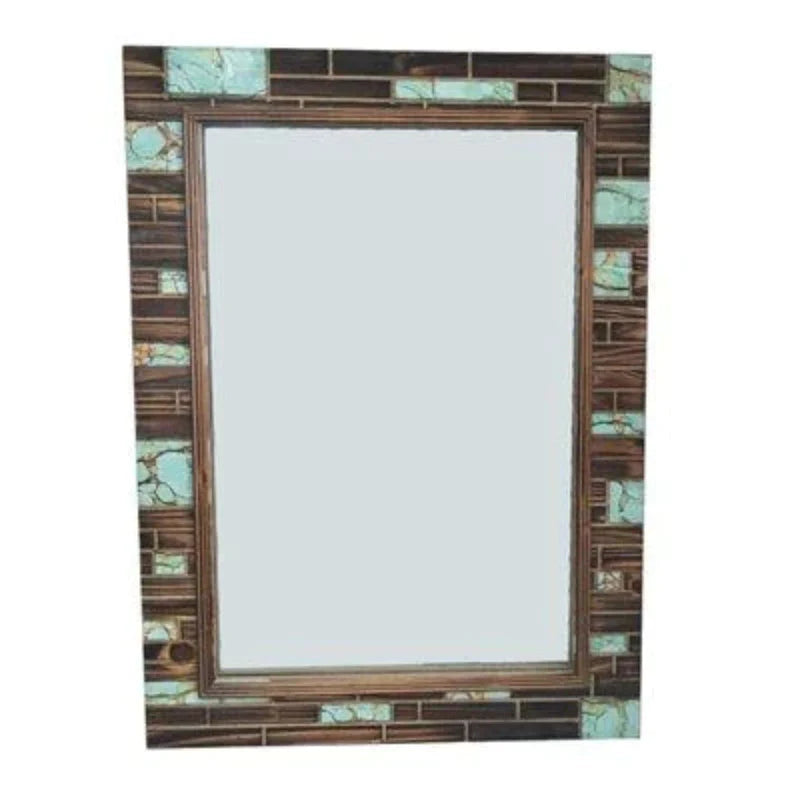 RUSTIC TURQUOISE INLAY WOODEN MIRROR