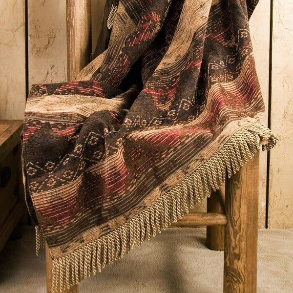 SIERRA RED, BROWN & TAN CHENILLE THROW BLANKET