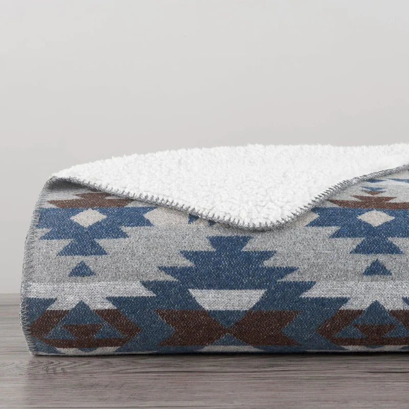 SOUTHWEST AZTEC DESIGN THROW WITH SHERPA BACKING