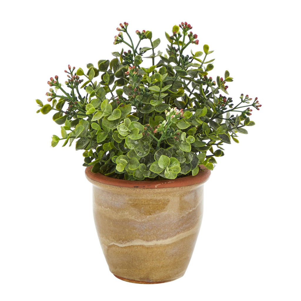 10” Eucalyptus and Sedum Succulent Artificial Plant in Ceramic Planter by Nearly Natural