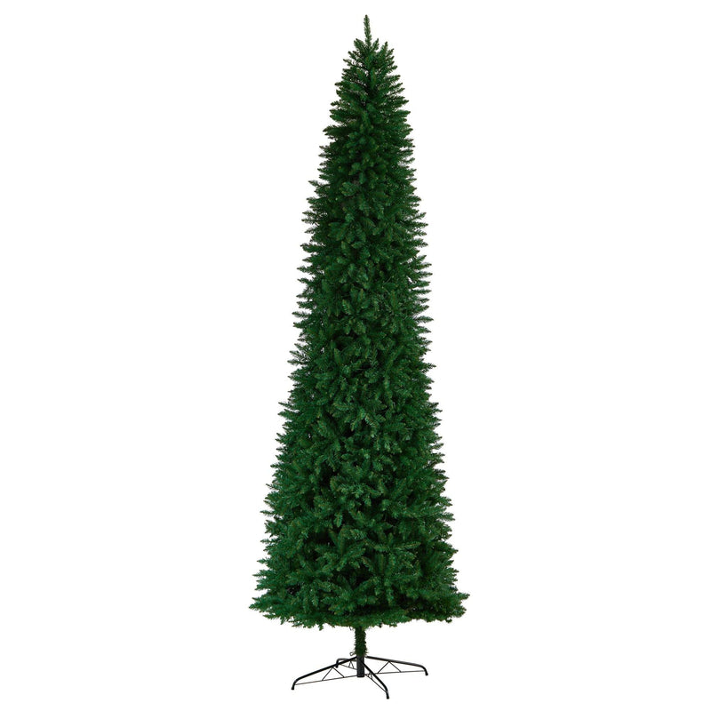 11’ Slim Green Mountain Pine Christmas Tree with 950 Clear LED Lights and 2836 Bendable Branches by Nearly Natural