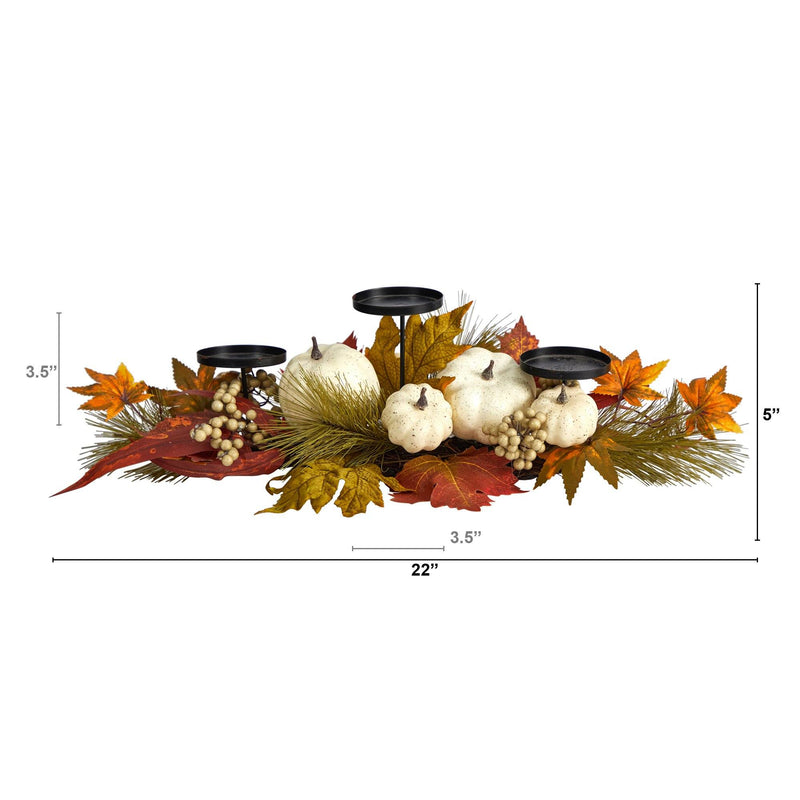 22” Fall Pumpkin and Maple Leaf Autumn Candelabrum by Nearly Natural