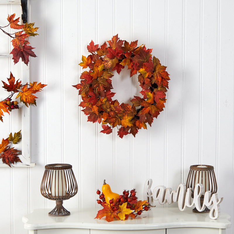 22” Maple Leaf Artificial Wreath by Nearly Natural