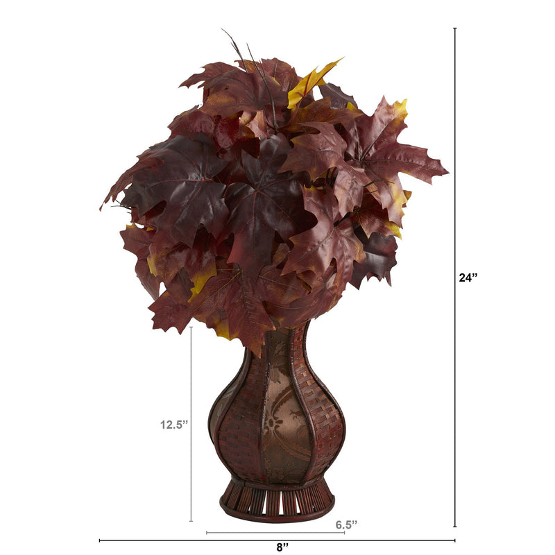 24” Autumn Maple Leaf Artificial Plant in Decorative Planter by Nearly Natural