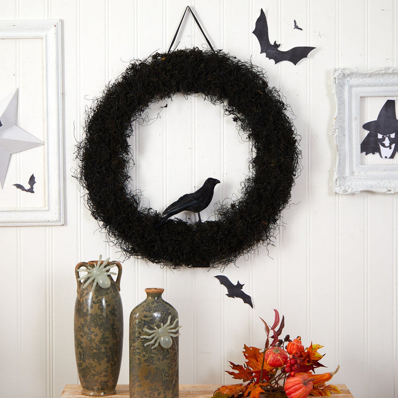 30” Halloween Black Raven Twig Wreath by Nearly Natural