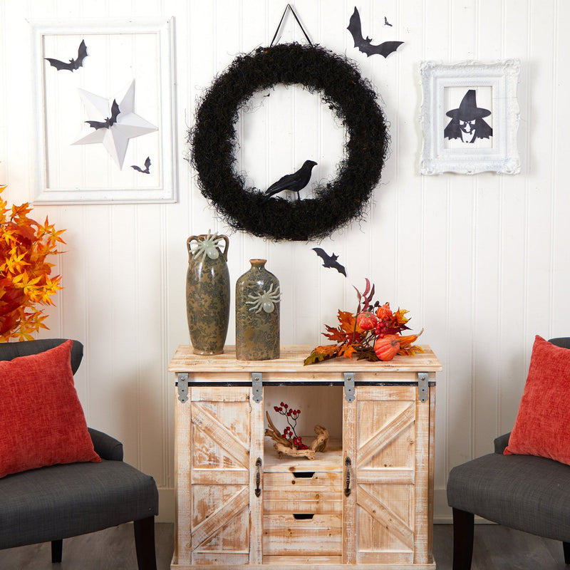 30” Halloween Black Raven Twig Wreath by Nearly Natural