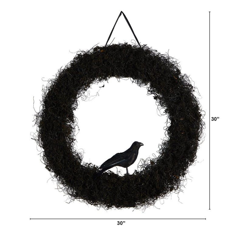 30” Halloween Black Raven Twig Wreath by Nearly Natural