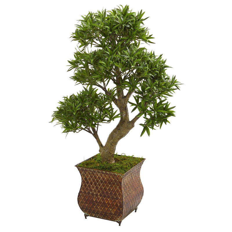 40” Podocarpus Artificial Bonsai Tree in Metal Planter by Nearly Natural