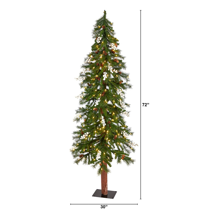 6' Alpine Artificial Christmas Tree with Pinecones, Berries and 200 White Warm LED Lights by Nearly Natural