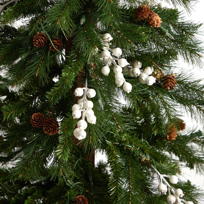 6' Alpine Artificial Christmas Tree with Pinecones, Berries and 200 White Warm LED Lights by Nearly Natural