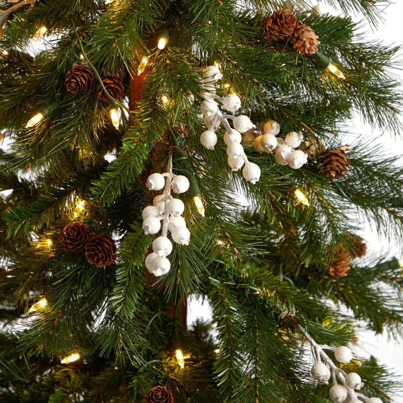 6' Alpine Artificial Christmas Tree with Pinecones, Berries and 200 White Warm LED Lights by Nearly Natural