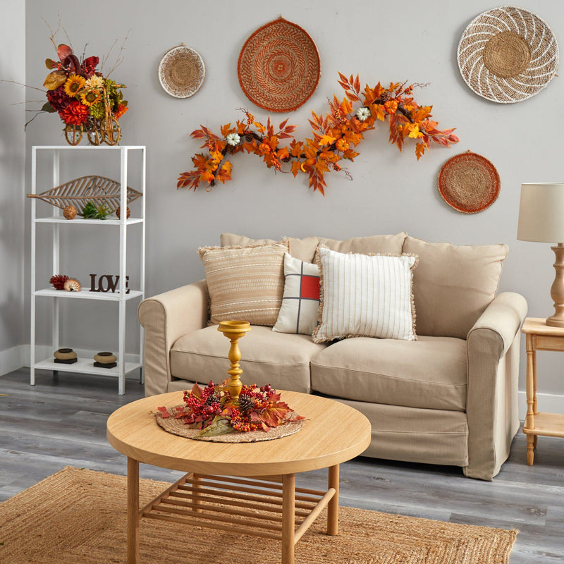 6’ Assorted Autumn Maple Leaves, Pumpkins, Gourds, Berries and Pinecone Artificial Fall Garland by Nearly Natural